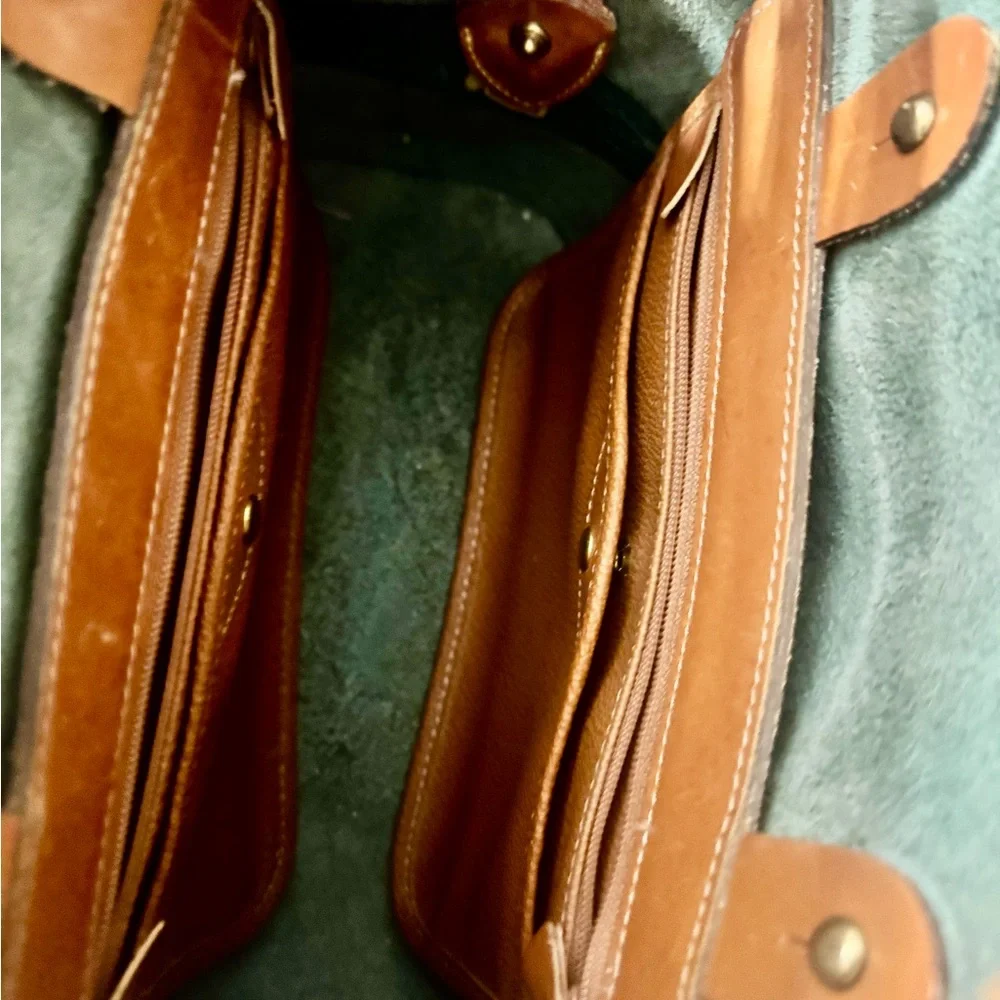 Dooney & Bourke AWL Zip Dome Satchel Forest Green British Tan Leather Bag USA